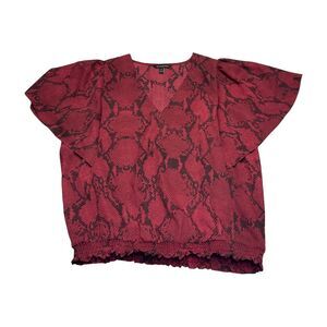 Banana Republic Blouse Top Women's Medium Red Snakeskin Dolman Sleeve Pullover